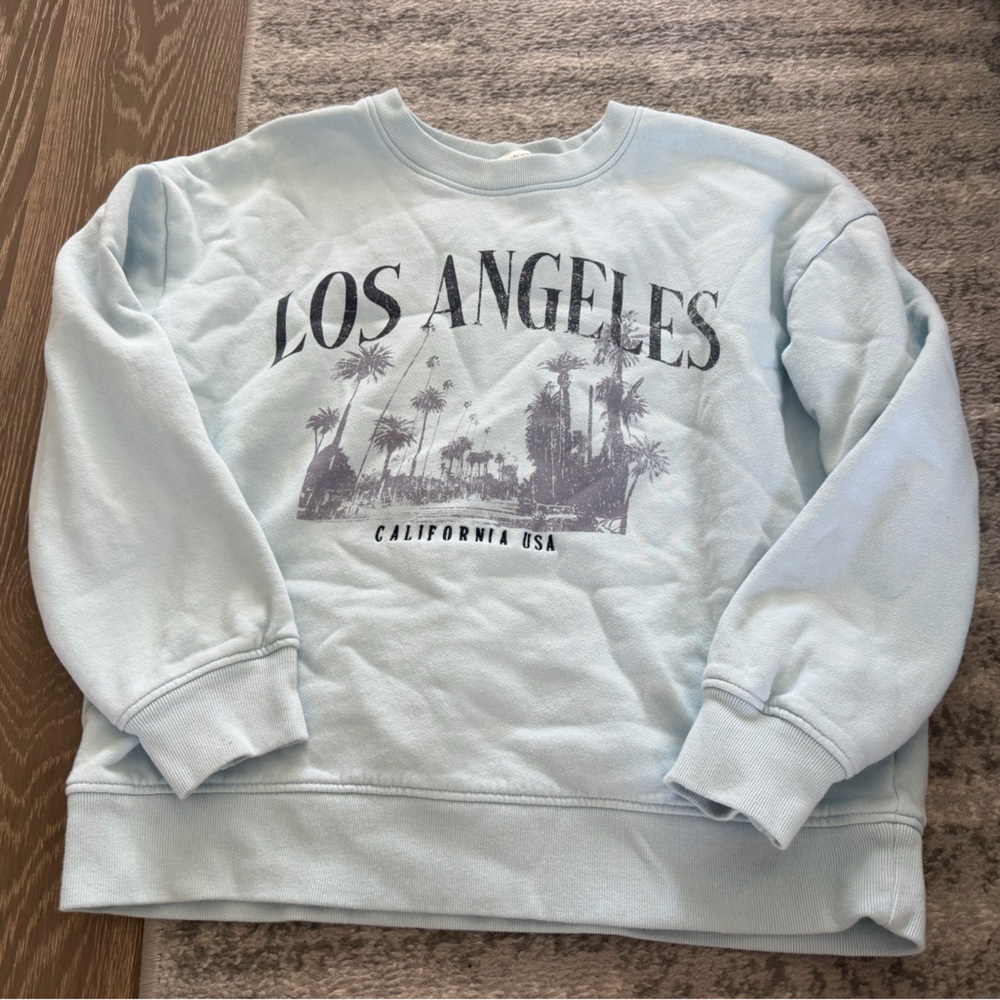 Francesca's Light Blue Graphic Crewneck Sweatshirt